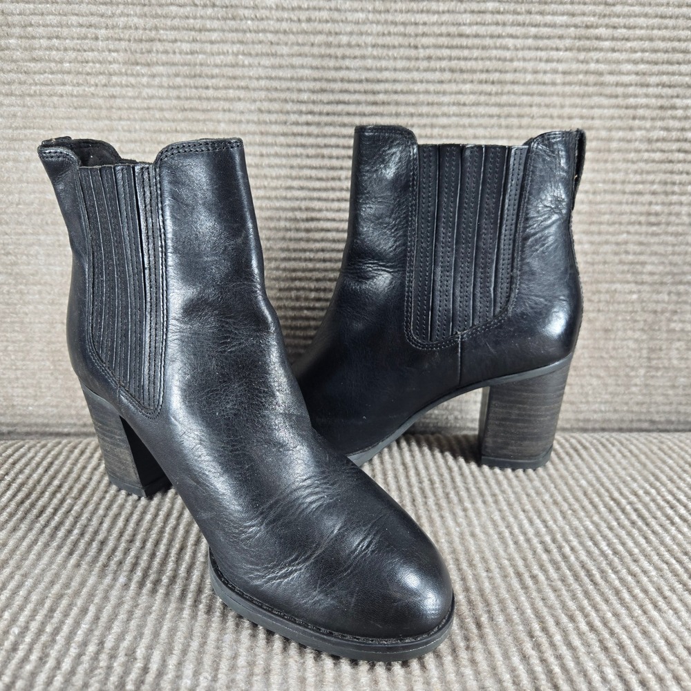 Timberland Womens‎ 6W Black Leather Block Heel Chelsea Ankle Boots A1979